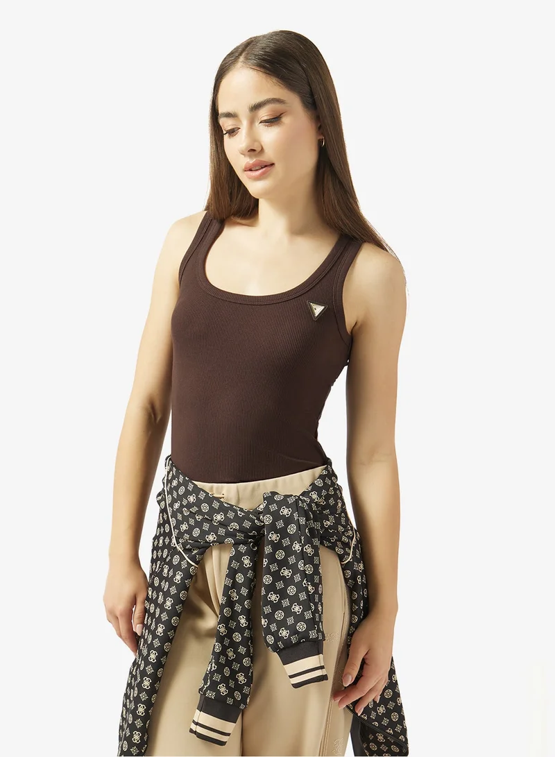 جس بلوزة بدون أكمام مضلعة كوليت